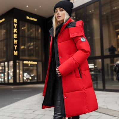 Jachetă lungă din bumbac de iarnă 2023, pentru femei, de modă coreeană, solidă, caldă, cu glugă, parka cu fermoar, lejer, ocazional pentru zăpadă, haină supradimensionată