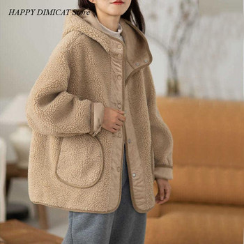 Ζεστό μάλλινο παλτό διπλής όψεως Casual με κουκούλα Νέα φθινοπωρινή και χειμερινή μόδα φλις βαμβακερό μπουφάν Γυναικεία ρούχα Trench