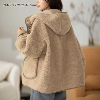 Ζεστό μάλλινο παλτό διπλής όψεως Casual με κουκούλα Νέα φθινοπωρινή και χειμερινή μόδα φλις βαμβακερό μπουφάν Γυναικεία ρούχα Trench