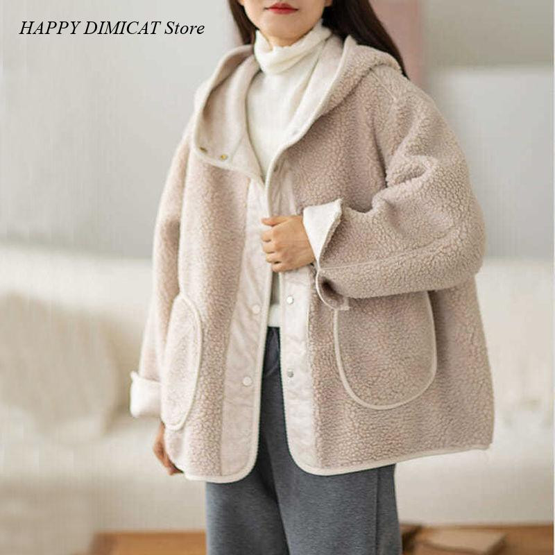Topli dvostrani vuneni kaput Ležerni s kapuljačom Nova jesenska i zimska modna pamučna jakna od flisa Ženska odjeća Trench