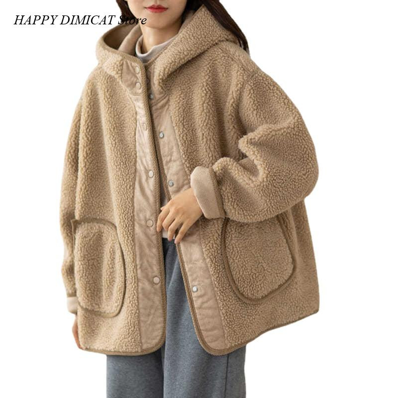 Topli dvostrani vuneni kaput Ležerni s kapuljačom Nova jesenska i zimska modna pamučna jakna od flisa Ženska odjeća Trench