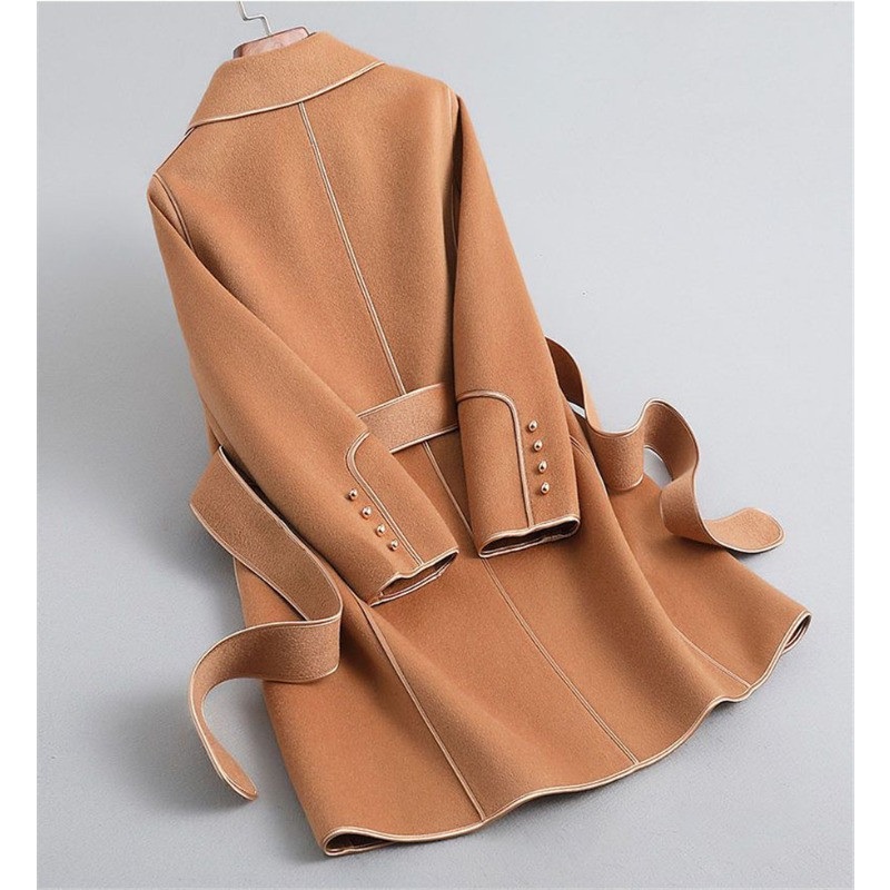 Elegantiškas negabaritinis M-9xl diržas Prabangūs vilnos mišinio paltai Moteriški korėjietiški laisvi vidutinio ilgio paltai, 2023 m. Paprasti, tinkantys viršutiniai drabužiai