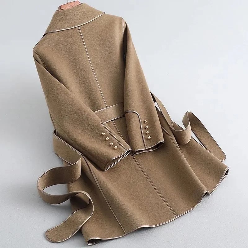 Elegantiškas negabaritinis M-9xl diržas Prabangūs vilnos mišinio paltai Moteriški korėjietiški laisvi vidutinio ilgio paltai, 2023 m. Paprasti, tinkantys viršutiniai drabužiai