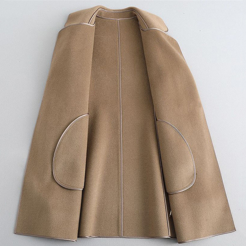 Elegantiškas negabaritinis M-9xl diržas Prabangūs vilnos mišinio paltai Moteriški korėjietiški laisvi vidutinio ilgio paltai, 2023 m. Paprasti, tinkantys viršutiniai drabužiai