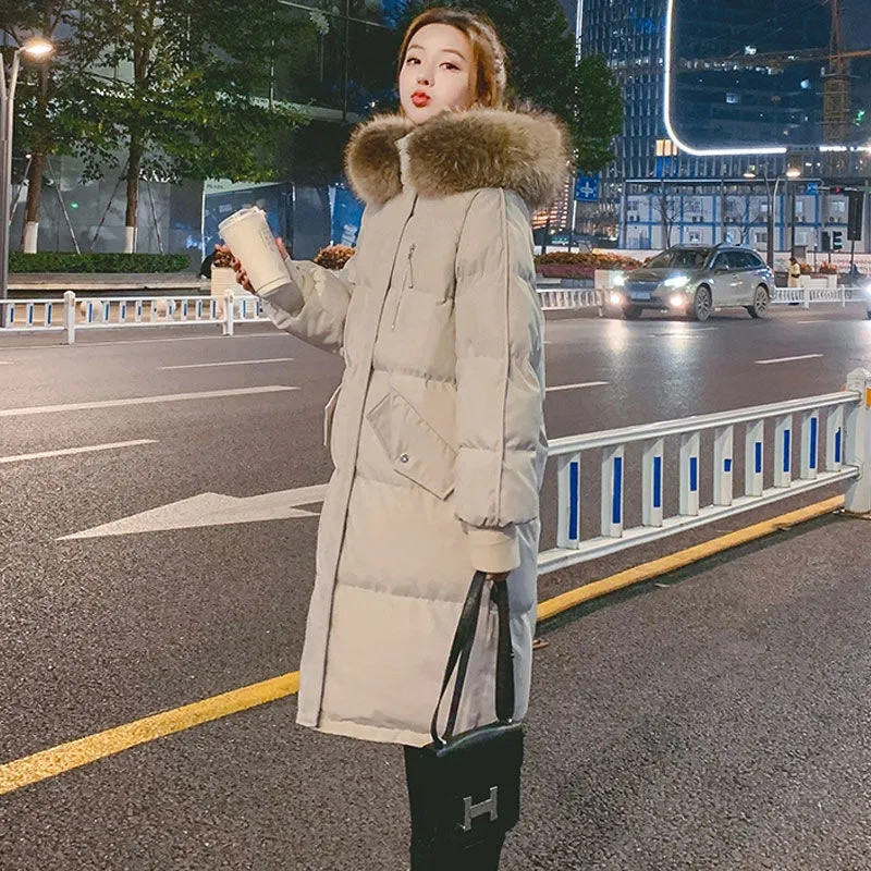 Mantouri largi din bumbac cu glugă cu glugă de lungime medie Se îngroașă Îmbrăcăminte caldă pentru zăpadă Parka supradimensionată 95 kg Femei Iarnă Jachete casual