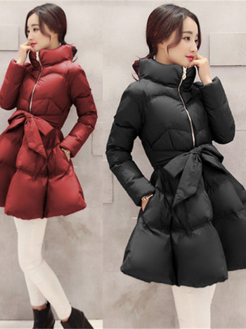 2023 Нови модни зимни палта Дамски топли якета с памучна подплата Outerwea Дамско облекло Парки с колан с цип Femme A-word Jacket