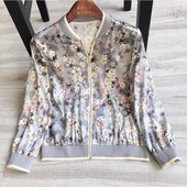 Femei 2023, primăvară, toamnă, cu imprimare cu macara cauzală, cu gâtul în formă de jachete de bază, paltoane pentru femei, mâneci lungi, fermoar, îmbrăcăminte ușoară A03