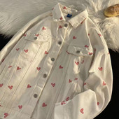 Moda în stil coreean Îmbrăcăminte Kawaii Y2k Streetwear Loose Love cămașă din blugi Jachetă femeie primăvară toamnă nișă dulce design cool