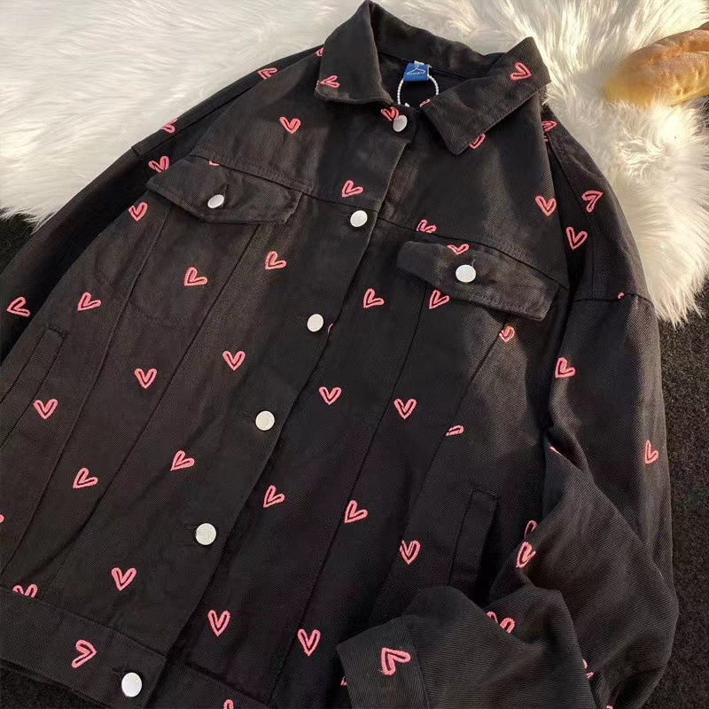 Moda în stil coreean Îmbrăcăminte Kawaii Y2k Streetwear Loose Love cămașă din blugi Jachetă femeie primăvară toamnă nișă dulce design cool