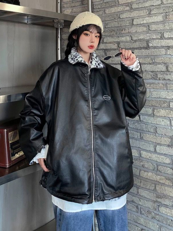 Jachetă groasă de pluș cu imprimeu leopard, la modă, pe două fețe, pentru femei 2022, toamnă iarnă, retro, jachete casual din piele Pu, haină de stradă