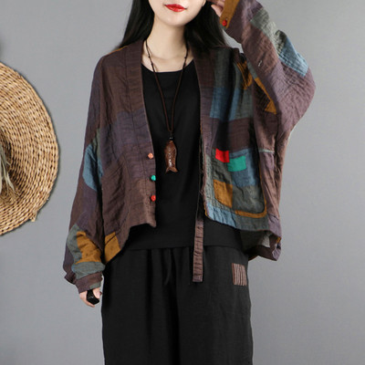 Pavasario rudeniniai ploni megztiniai apatiniai moteriški drabužiai su kišenėmis ilgomis rankovėmis trumpomis kinų etninio stiliaus laisva striuke Vintažinis medvilninis lininis paltas