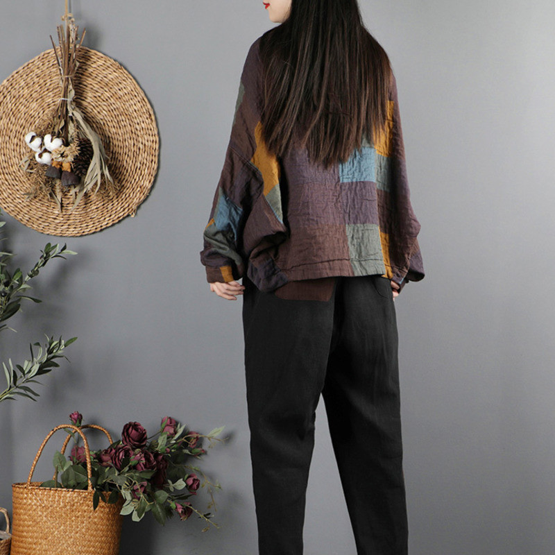Pavasario rudeniniai ploni megztiniai apatiniai moteriški drabužiai su kišenėmis ilgomis rankovėmis trumpomis kinų etninio stiliaus laisva striuke Vintažinis medvilninis lininis paltas