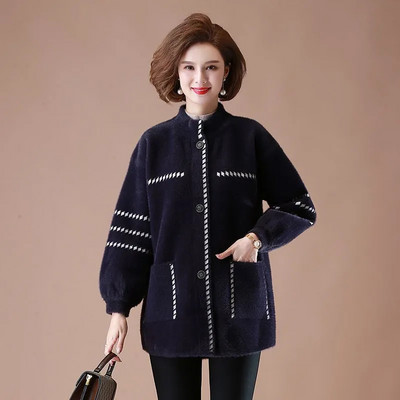 Toamnă Iarnă Palton din lână de miel Femei 2023 Noua modă Largi imitație nurcă Cașmir Jachetă Buzunar cu nasturi Îmbrăcăminte exterioară de culoare pură Femei