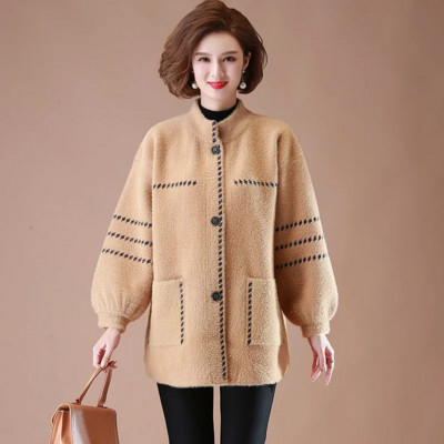 Toamnă Iarnă Palton din lână de miel Femei 2023 Noua modă Largi imitație nurcă Cașmir Jachetă Buzunar cu nasturi Îmbrăcăminte exterioară de culoare pură Femei