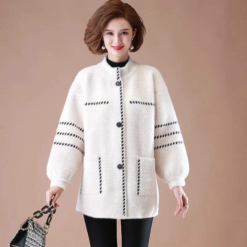 Toamnă Iarnă Palton din lână de miel Femei 2023 Noua modă Largi imitație nurcă Cașmir Jachetă Buzunar cu nasturi Îmbrăcăminte exterioară de culoare pură Femei