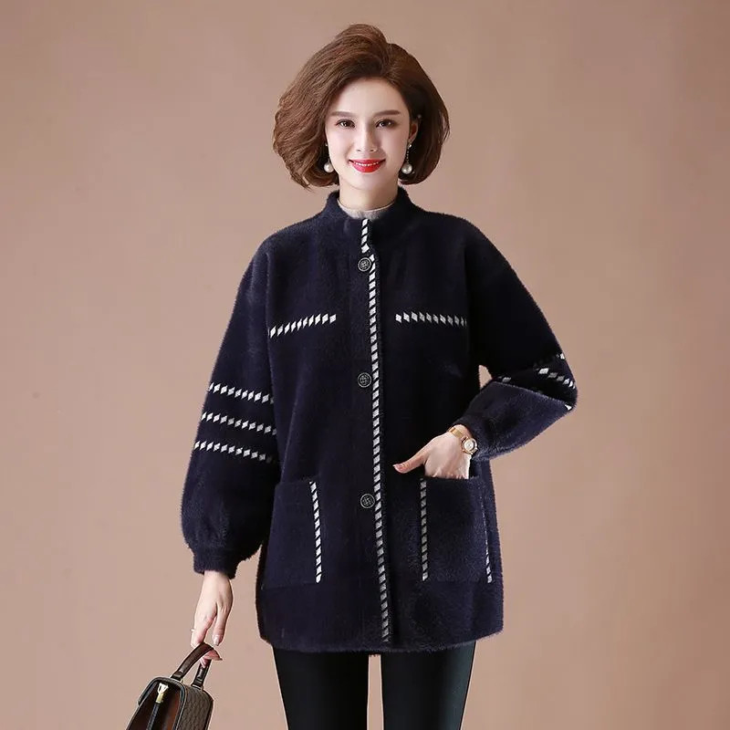 Toamnă Iarnă Palton din lână de miel Femei 2023 Noua modă Largi imitație nurcă Cașmir Jachetă Buzunar cu nasturi Îmbrăcăminte exterioară de culoare pură Femei
