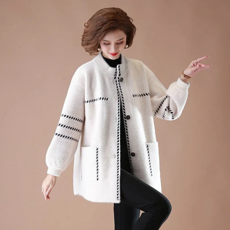 Toamnă Iarnă Palton din lână de miel Femei 2023 Noua modă Largi imitație nurcă Cașmir Jachetă Buzunar cu nasturi Îmbrăcăminte exterioară de culoare pură Femei