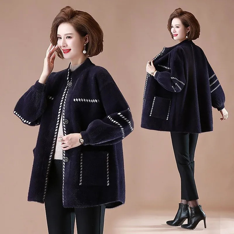 Toamnă Iarnă Palton din lână de miel Femei 2023 Noua modă Largi imitație nurcă Cașmir Jachetă Buzunar cu nasturi Îmbrăcăminte exterioară de culoare pură Femei