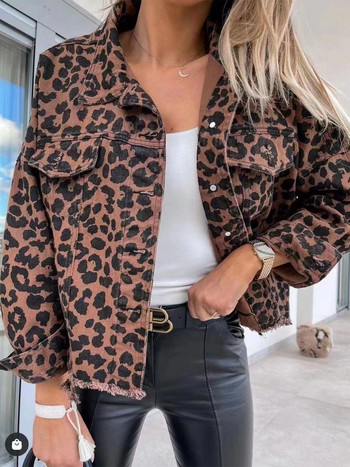 Lusumily Леопардово дънково яке Дамска риза Стил Jeacoat Пролет Есен Дамско ежедневно горно връхно облекло Дамско студентско яке