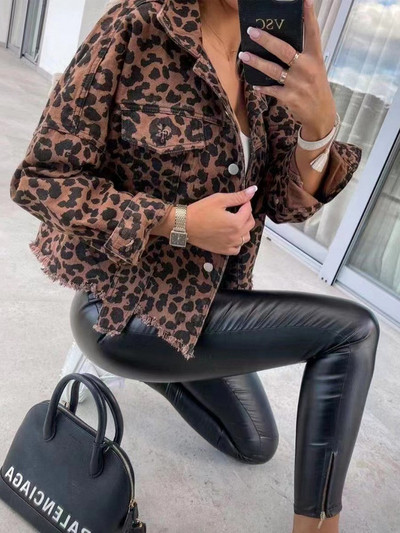 Lusumily leopard jachetă din blugi femei stil cămașă Jeancoat primăvară toamnă femei casual top Street îmbrăcăminte exterioară doamnă student sacou