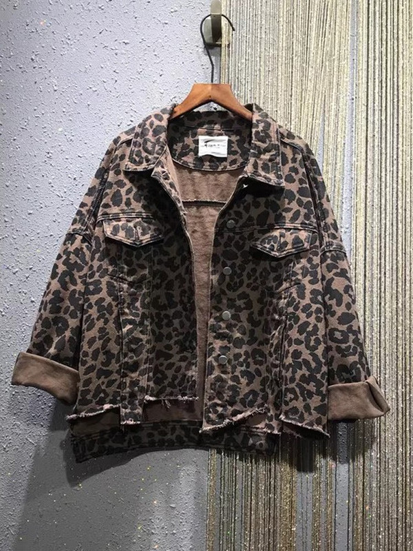 Lusumily leopard jachetă din blugi femei stil cămașă Jeancoat primăvară toamnă femei casual top Street îmbrăcăminte exterioară doamnă student sacou
