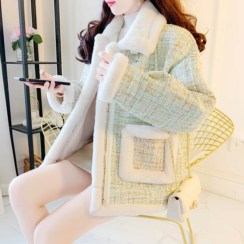 Csúcsminőségű Miss gyapjúkabát, új, 2022. őszi, téli, bárányszőr utánzat, női dzseki, vastag, vad, elegáns iskoláslány felsőruházat