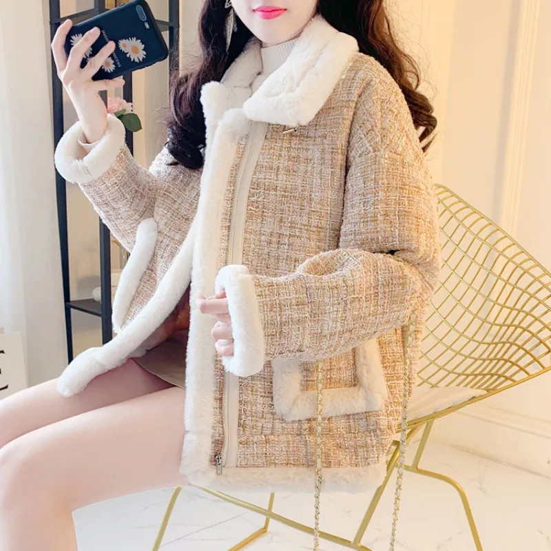 Csúcsminőségű Miss gyapjúkabát, új, 2022. őszi, téli, bárányszőr utánzat, női dzseki, vastag, vad, elegáns iskoláslány felsőruházat