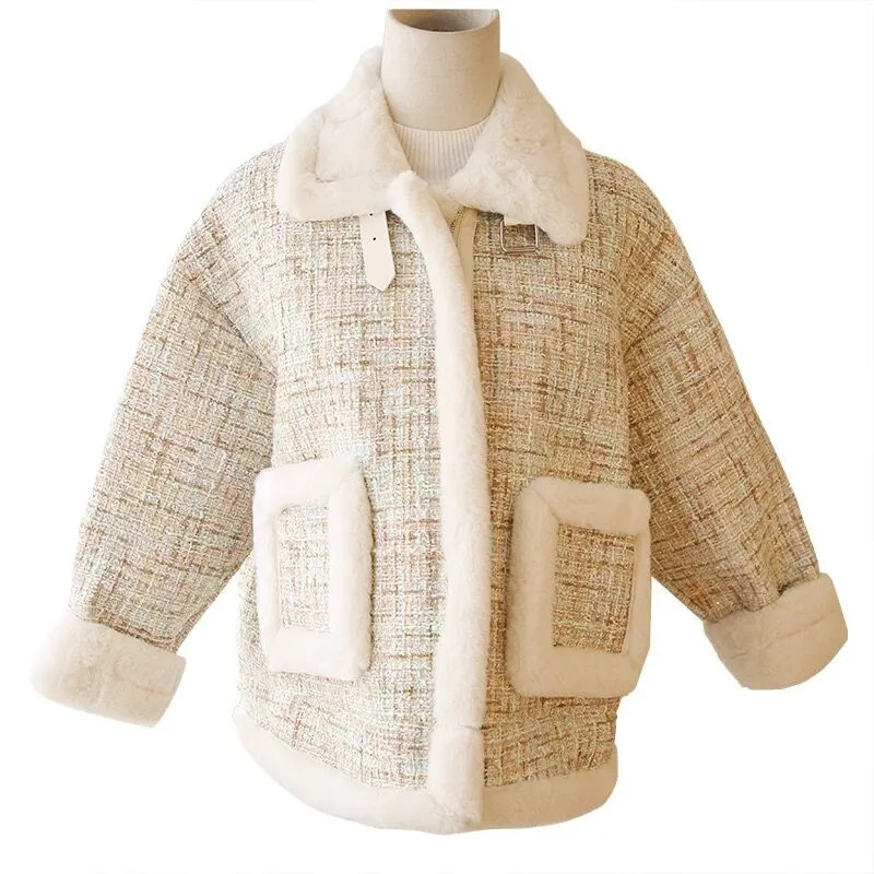 Csúcsminőségű Miss gyapjúkabát, új, 2022. őszi, téli, bárányszőr utánzat, női dzseki, vastag, vad, elegáns iskoláslány felsőruházat