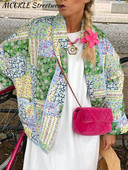 Spausdinti Moteriškas storas paltas, 2023 m. rudens žiemos mada, gėlėta ilgomis rankovėmis, medvilninė, moteriška megztinė, laisvalaikio gatvės apranga, šilta moteriška striukė