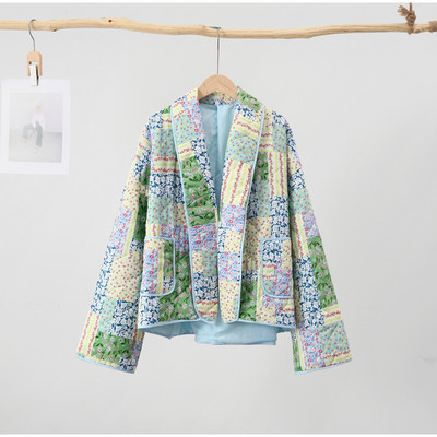 Spausdinti Moteriškas storas paltas, 2023 m. rudens žiemos mada, gėlėta ilgomis rankovėmis, medvilninė, moteriška megztinė, laisvalaikio gatvės apranga, šilta moteriška striukė