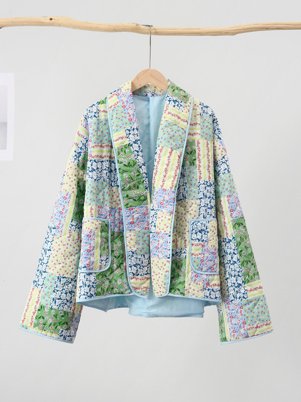 Spausdinti Moteriškas storas paltas, 2023 m. rudens žiemos mada, gėlėta ilgomis rankovėmis, medvilninė, moteriška megztinė, laisvalaikio gatvės apranga, šilta moteriška striukė