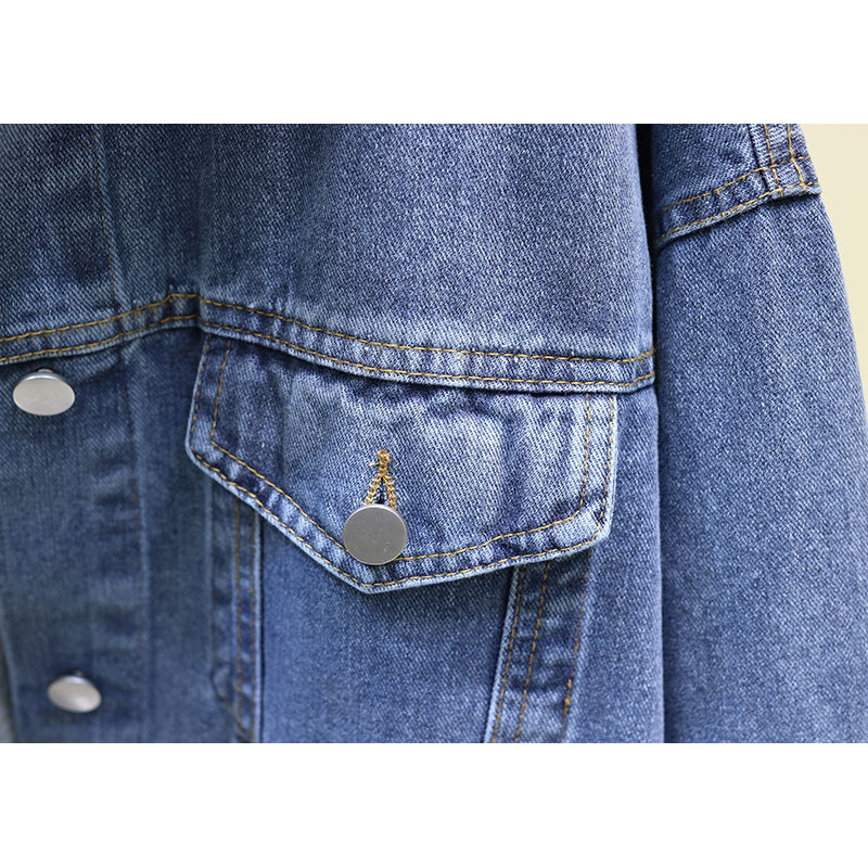 Moda coreeană, negru, albastru, broderie, jachetă de blugi, haină pentru femei, îmbrăcăminte exterioară, lejeră, ocazională, blugi, jachetă de stradă pentru femei