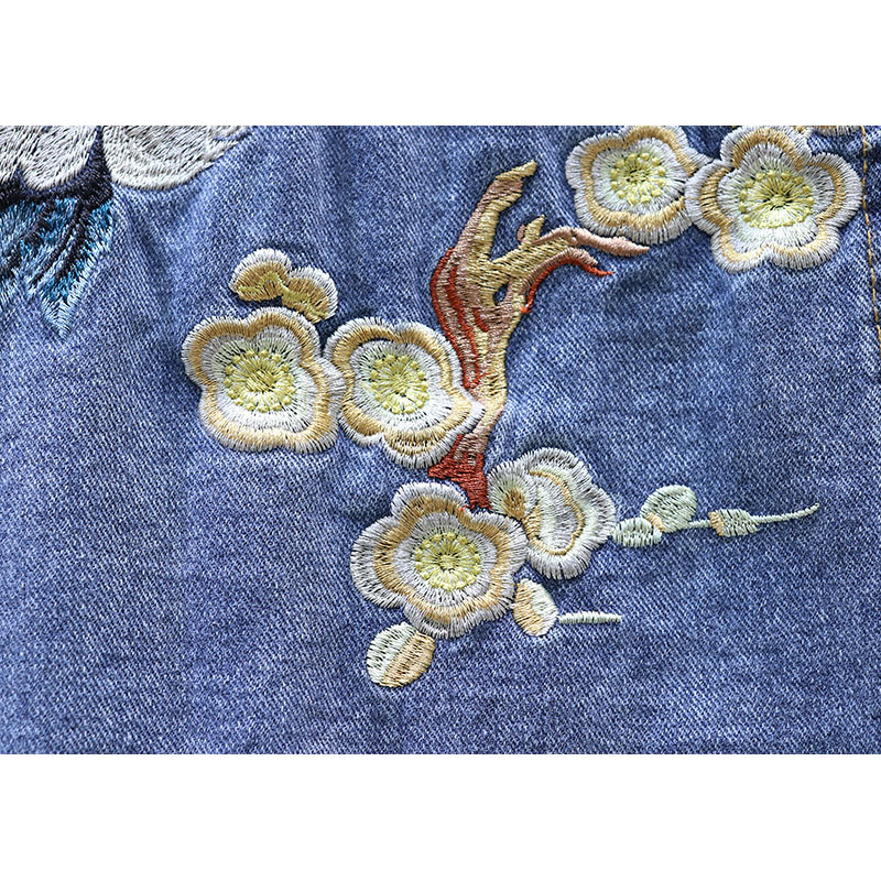 Moda coreeană, negru, albastru, broderie, jachetă de blugi, haină pentru femei, îmbrăcăminte exterioară, lejeră, ocazională, blugi, jachetă de stradă pentru femei