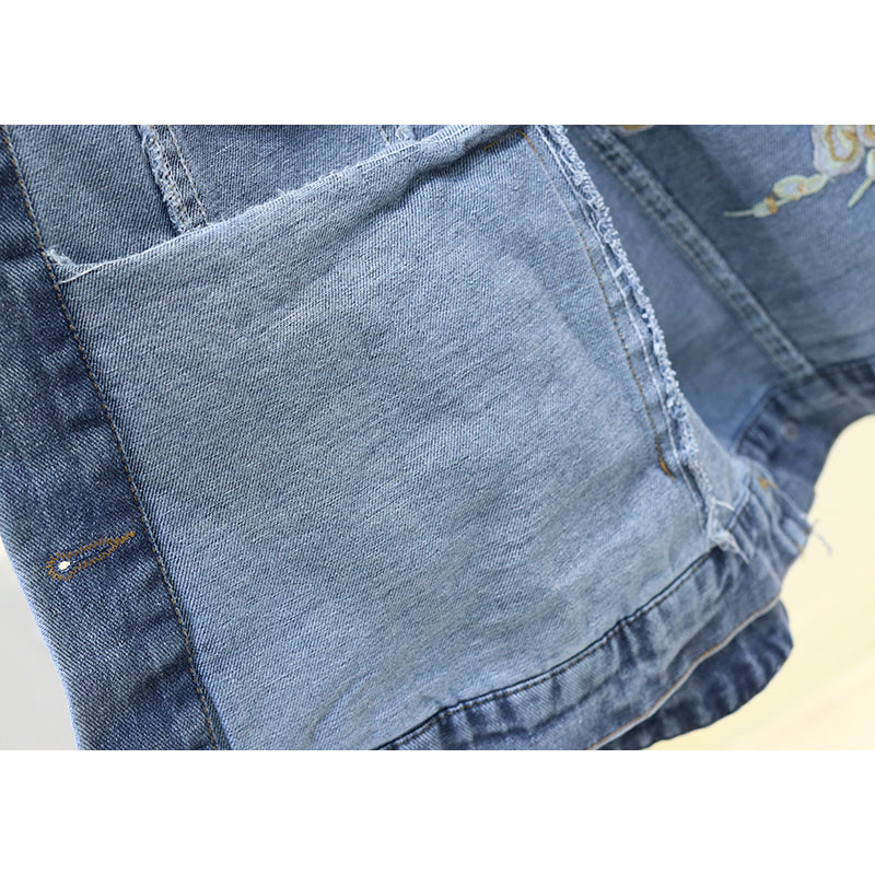 Moda coreeană, negru, albastru, broderie, jachetă de blugi, haină pentru femei, îmbrăcăminte exterioară, lejeră, ocazională, blugi, jachetă de stradă pentru femei