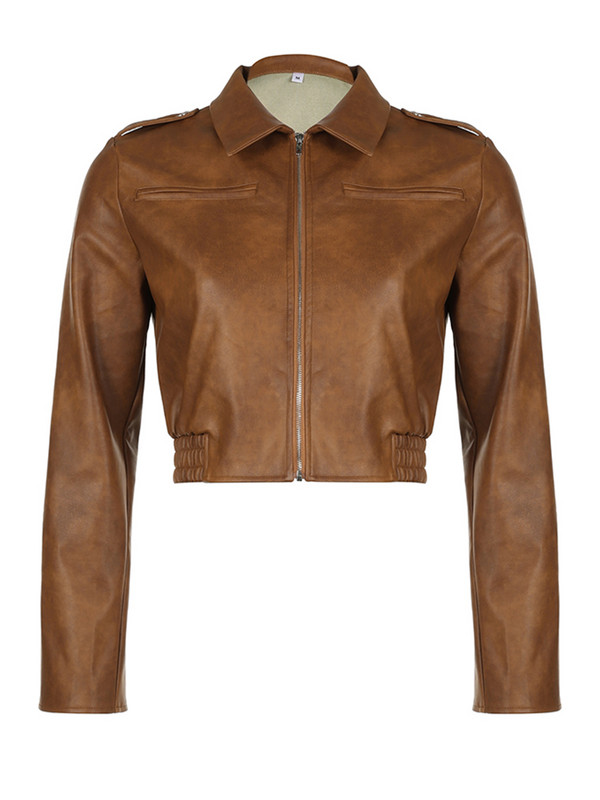 Weekeek Vintage maro jachetă din piele Streetwear cu fermoar cu mânecă lungă largi toamnă iarnă îmbrăcăminte exterioară retro grunge dama paltoane y2k