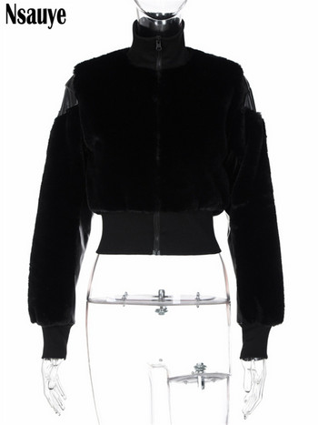 Дамски якета от изкуствена кожа с дълъг ръкав, реколта, зимно модно палто през 2023 г., връхни дрехи
