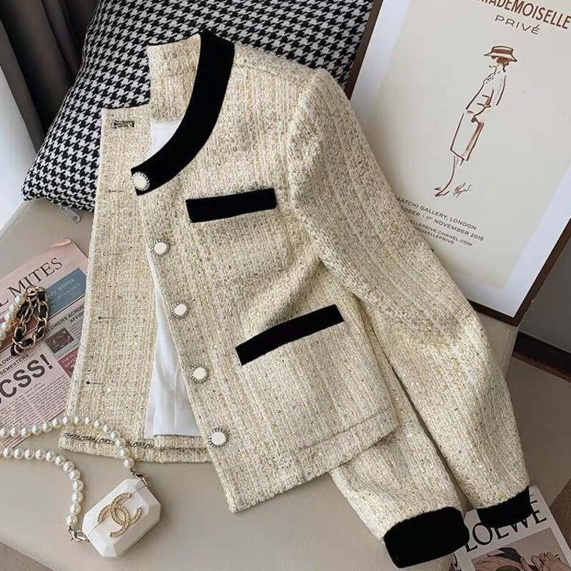 Jachetă franceză de înaltă calitate, parfumată, din tweed, pentru femei, toamnă iarnă 2023, paltoane de lână de marcă de lux, moda coreeană Jaqueta