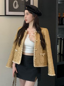 Jachetă de înaltă calitate, vintage franceză, mică, parfumată, din tweed, pentru femei, toamnă iarnă, ocazional, haine scurte de stradă, haine de îmbrăcăminte