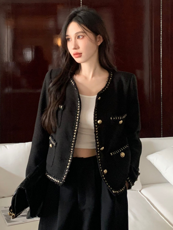 Aukštos kokybės prancūziškas vintažinis mažas kvepiantis tvido striukė Moteriškas rudens žiemos mados laisvalaikio kepti gatvės trumpi paltai viršutiniai drabužiai