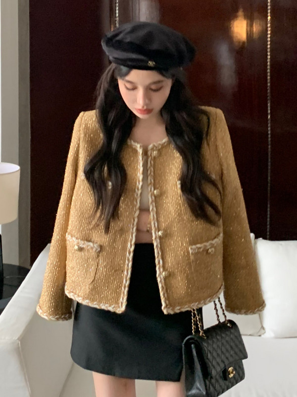 Aukštos kokybės prancūziškas vintažinis mažas kvepiantis tvido striukė Moteriškas rudens žiemos mados laisvalaikio kepti gatvės trumpi paltai viršutiniai drabužiai
