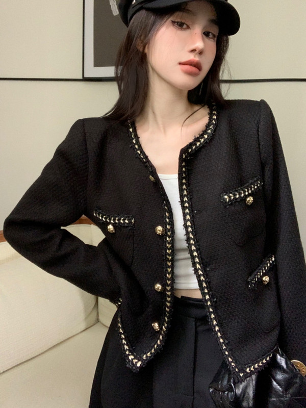 Aukštos kokybės prancūziškas vintažinis mažas kvepiantis tvido striukė Moteriškas rudens žiemos mados laisvalaikio kepti gatvės trumpi paltai viršutiniai drabužiai