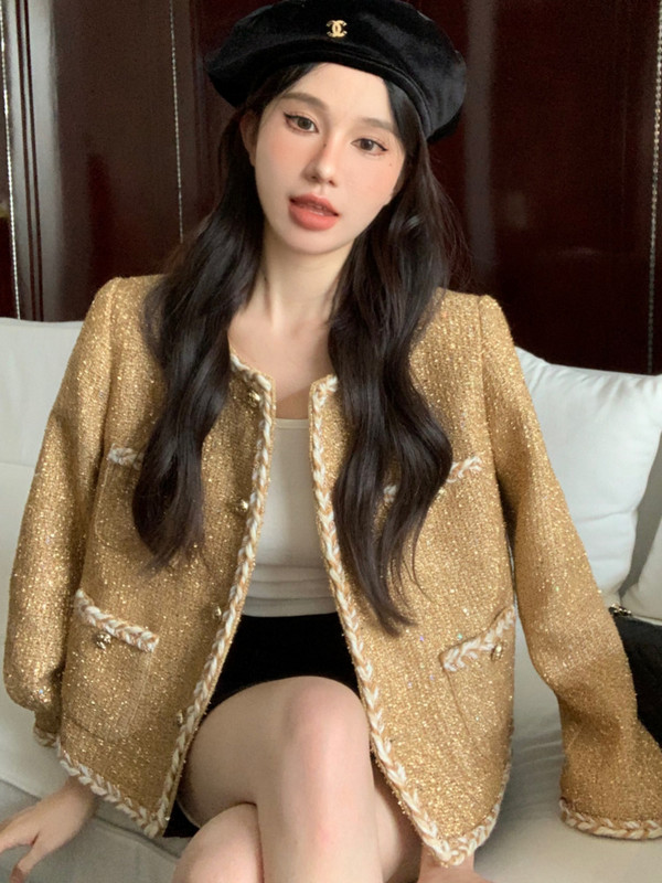 Aukštos kokybės prancūziškas vintažinis mažas kvepiantis tvido striukė Moteriškas rudens žiemos mados laisvalaikio kepti gatvės trumpi paltai viršutiniai drabužiai