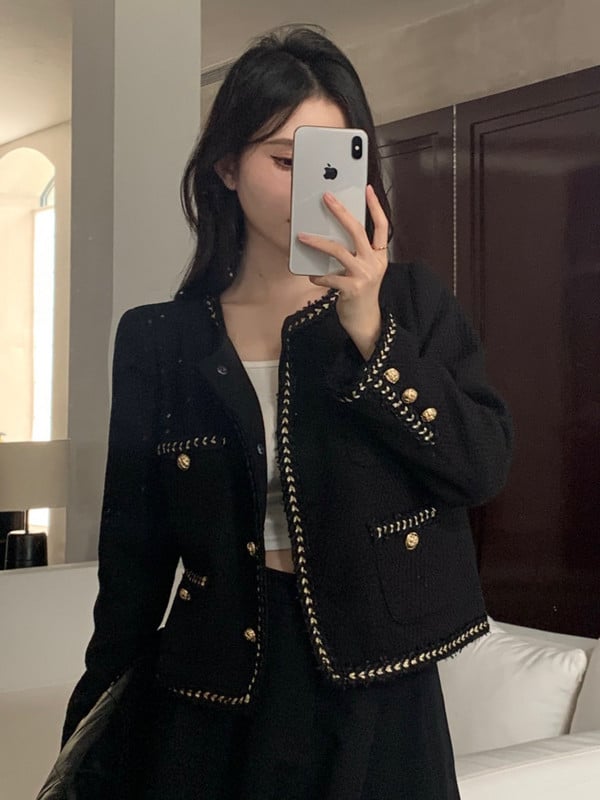 Aukštos kokybės prancūziškas vintažinis mažas kvepiantis tvido striukė Moteriškas rudens žiemos mados laisvalaikio kepti gatvės trumpi paltai viršutiniai drabužiai