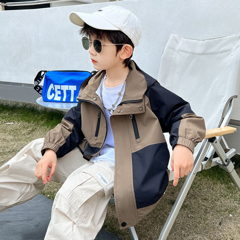 Băieți, primăvară, toamnă, jachete, jachete pentru copii, jachetă de vânt cu glugă, cu buzunar, pentru copii, cu fermoar, haine pentru bebeluși 4-14 ani