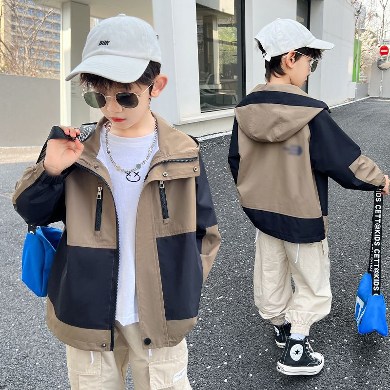 Băieți, primăvară, toamnă, jachete, jachete pentru copii, jachetă de vânt cu glugă, cu buzunar, pentru copii, cu fermoar, haine pentru bebeluși 4-14 ani