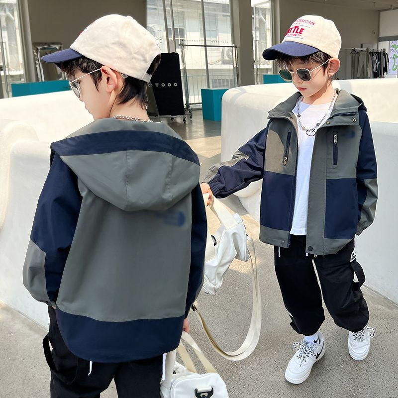 Băieți, primăvară, toamnă, jachete, jachete pentru copii, jachetă de vânt cu glugă, cu buzunar, pentru copii, cu fermoar, haine pentru bebeluși 4-14 ani