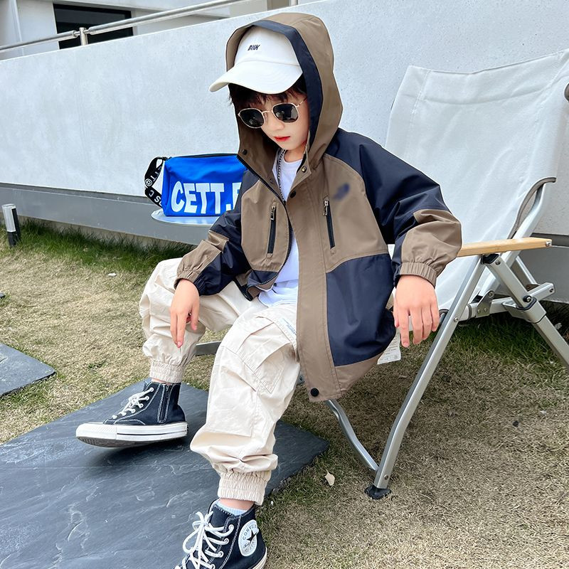 Băieți, primăvară, toamnă, jachete, jachete pentru copii, jachetă de vânt cu glugă, cu buzunar, pentru copii, cu fermoar, haine pentru bebeluși 4-14 ani