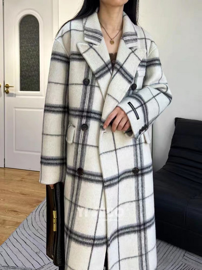 Palton din lână în carouri Cotvotee pentru femei 2023, toamnă iarnă, modă nouă, vintage, îmbrăcăminte exterioară cu mâneci lungi, haină casual cu două piept