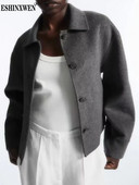 Eshin 2023, toamnă, pentru femei, haină cu guler răsturnat, din lână, culoare solidă, cu mânecă lungă, simplu, tip scurt, TH5320