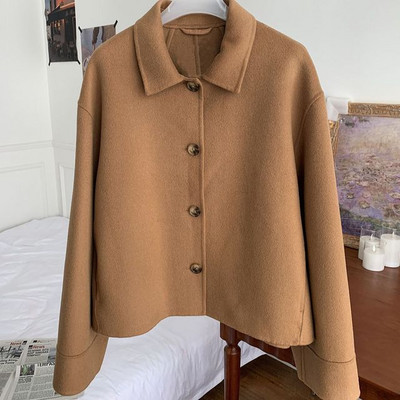 Eshin 2023, toamnă, pentru femei, haină cu guler răsturnat, din lână, culoare solidă, cu mânecă lungă, simplu, tip scurt, TH5320